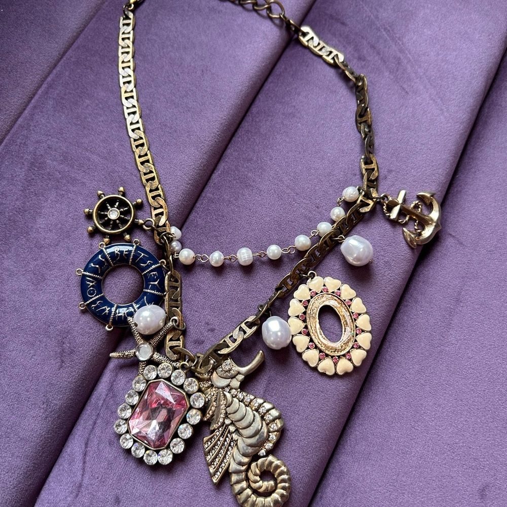 Betsey Johnson Nautical Charm Necklace with Pink and Blue Accents
